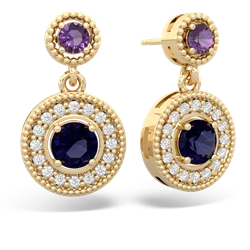 Amethyst Halo Dangle 14K Yellow Gold earrings E5319