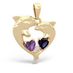 Amethyst Dolphin Heart 14K Yellow Gold pendant P5820