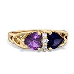 Amethyst Celtic Knot Double Heart 14K Yellow Gold ring R5040