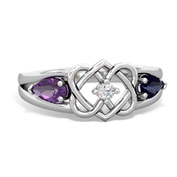 Amethyst Hearts Intertwined 14K White Gold ring R5880