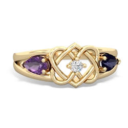 Amethyst Hearts Intertwined 14K Yellow Gold ring R5880