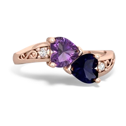 Amethyst Snuggling Hearts 14K Rose Gold ring R2178