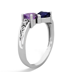 Amethyst Snuggling Hearts 14K White Gold ring R2178