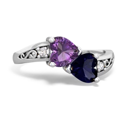 Amethyst Snuggling Hearts 14K White Gold ring R2178