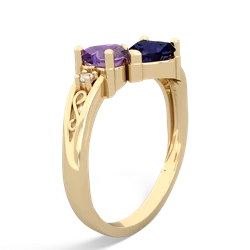 Amethyst Snuggling Hearts 14K Yellow Gold ring R2178