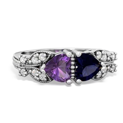 Amethyst Diamond Butterflies 14K White Gold ring R5601