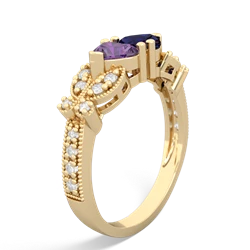 Amethyst Diamond Butterflies 14K Yellow Gold ring R5601