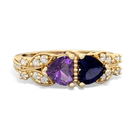 Amethyst Diamond Butterflies 14K Yellow Gold ring R5601