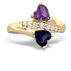 Amethyst Heart To Heart 14K Yellow Gold ring R2064