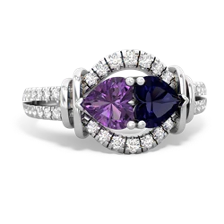 Amethyst Art-Deco Keepsake 14K White Gold ring R5630