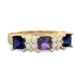 Amethyst Three Stone Diamond Cluster 14K Yellow Gold ring R2592