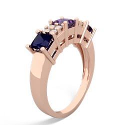 Amethyst Three Stone Diamond Cluster 14K Rose Gold ring R2592