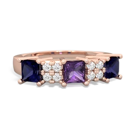 Amethyst Three Stone Diamond Cluster 14K Rose Gold ring R2592