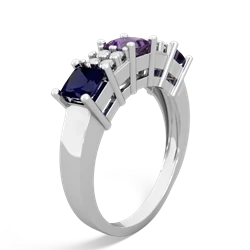 Amethyst Three Stone Diamond Cluster 14K White Gold ring R2592