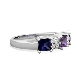 Amethyst Three Stone Diamond Cluster 14K White Gold ring R2592