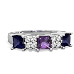 Amethyst Three Stone Diamond Cluster 14K White Gold ring R2592