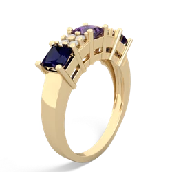 Amethyst Three Stone Diamond Cluster 14K Yellow Gold ring R2592