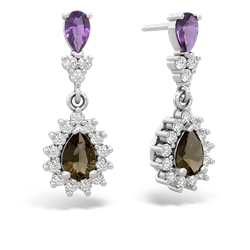 Amethyst Halo Pear Dangle 14K White Gold earrings E1882