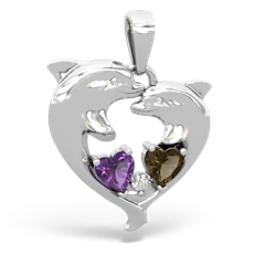 Amethyst Dolphin Heart 14K White Gold pendant P5820