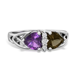 Amethyst Celtic Knot Double Heart 14K White Gold ring R5040