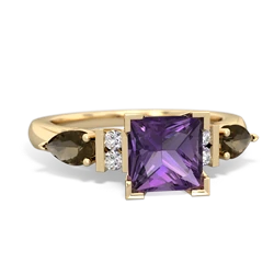 Amethyst 6Mm Princess Eternal Embrace Engagement 14K Yellow Gold ring C2002