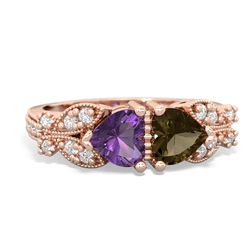 Amethyst Diamond Butterflies 14K Rose Gold ring R5601