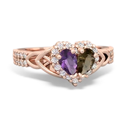 Amethyst Celtic Knot Two Hearts As One 14K Rose Gold ring R2644HRT