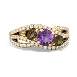 Amethyst Three Stone Aurora 14K Yellow Gold ring R3080