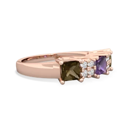 Amethyst Three Stone Diamond Cluster 14K Rose Gold ring R2592