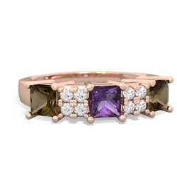 Amethyst Three Stone Diamond Cluster 14K Rose Gold ring R2592