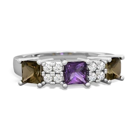 Amethyst Three Stone Diamond Cluster 14K White Gold ring R2592