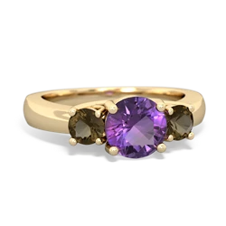 Amethyst Three Stone Round Trellis 14K Yellow Gold ring R4018