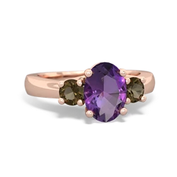 Amethyst Three Stone Oval Trellis 14K Rose Gold ring R4024