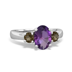 Amethyst Three Stone Oval Trellis 14K White Gold ring R4024