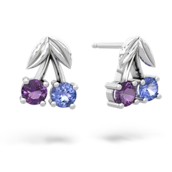 Amethyst Sweet Cherries 14K White Gold earrings E7001