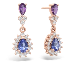 Amethyst Halo Pear Dangle 14K Rose Gold earrings E1882