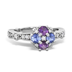 Amethyst Sparkling Tiara Cluster 14K White Gold ring R26293RD