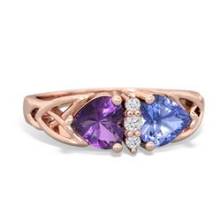 Amethyst Celtic Knot Double Heart 14K Rose Gold ring R5040