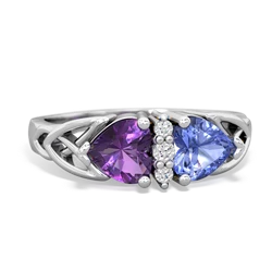 Amethyst Celtic Knot Double Heart 14K White Gold ring R5040