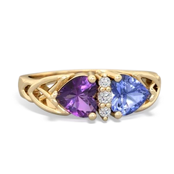 Amethyst Celtic Knot Double Heart 14K Yellow Gold ring R5040