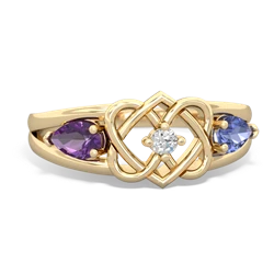 Amethyst Hearts Intertwined 14K Yellow Gold ring R5880