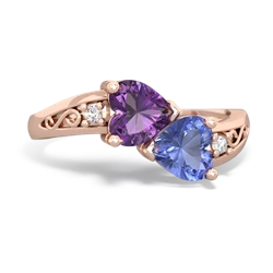 Amethyst Snuggling Hearts 14K Rose Gold ring R2178