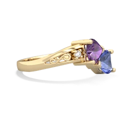 Amethyst Snuggling Hearts 14K Yellow Gold ring R2178