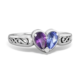 Amethyst Filligree 'One Heart' 14K White Gold ring R5070