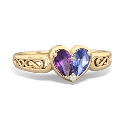 Amethyst Filligree 'One Heart' 14K Yellow Gold ring R5070