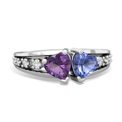 Amethyst Heart To Heart 14K White Gold ring R3342