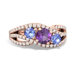 Amethyst Three Stone Aurora 14K Rose Gold ring R3080