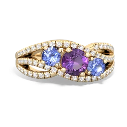 Amethyst Three Stone Aurora 14K Yellow Gold ring R3080