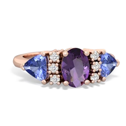 Amethyst Antique Style Three Stone 14K Rose Gold ring R2186