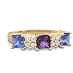 Amethyst Three Stone Diamond Cluster 14K Yellow Gold ring R2592